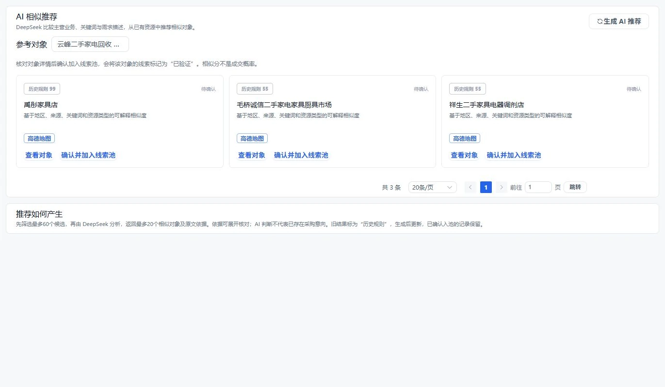 AI 相似推荐工作界面