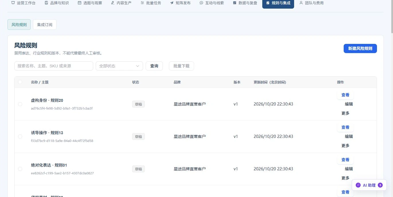 规则与集成工作界面