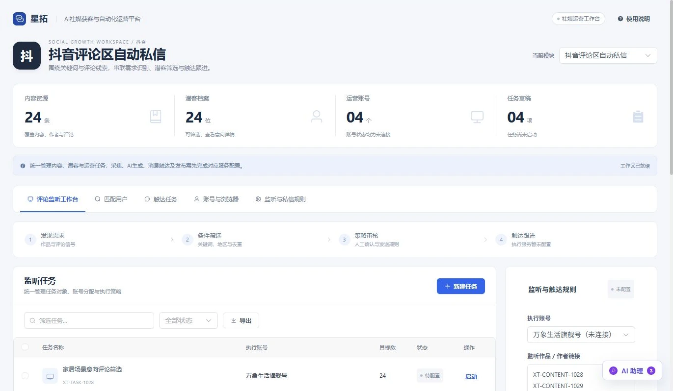 抖音评论区自动私信工作界面